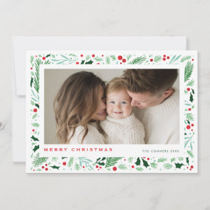 Merry Christmas Greenery and berry Holiday Design Card