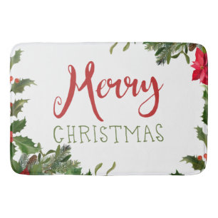 Merry Christmas greenery  Bath Mat