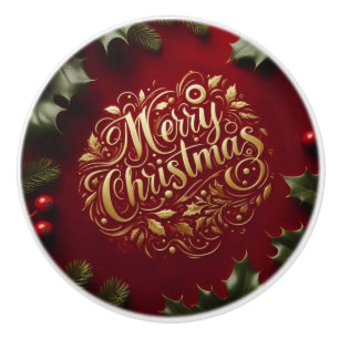 Merry Christmas greenery  Ceramic Knob