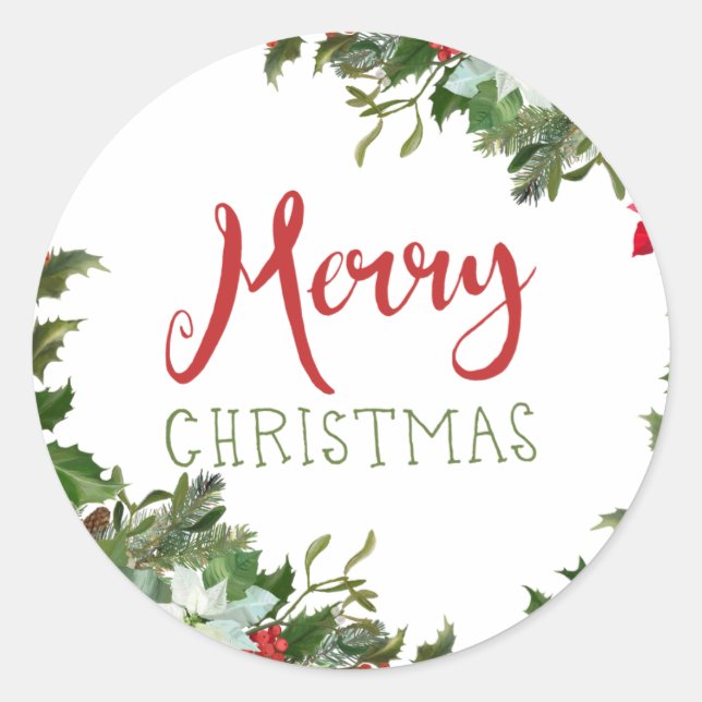 Merry Christmas greenery  Classic Round Sticker (Front)