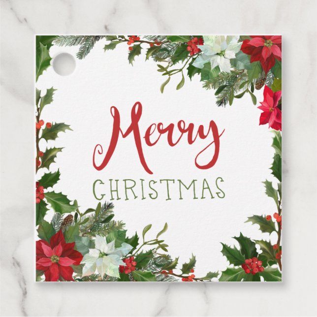 Merry Christmas greenery  Favour Tags (Front)