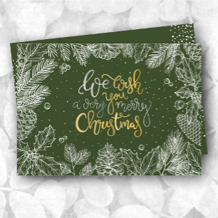 Merry Christmas Greenery Flat Holiday Card