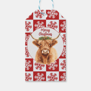 Merry Christmas Greenery Highland Miniature Cow Gift Tags