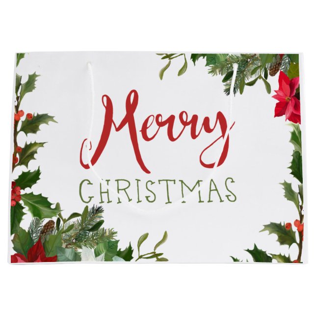 Merry Christmas greenery  Large Gift Bag (Front)
