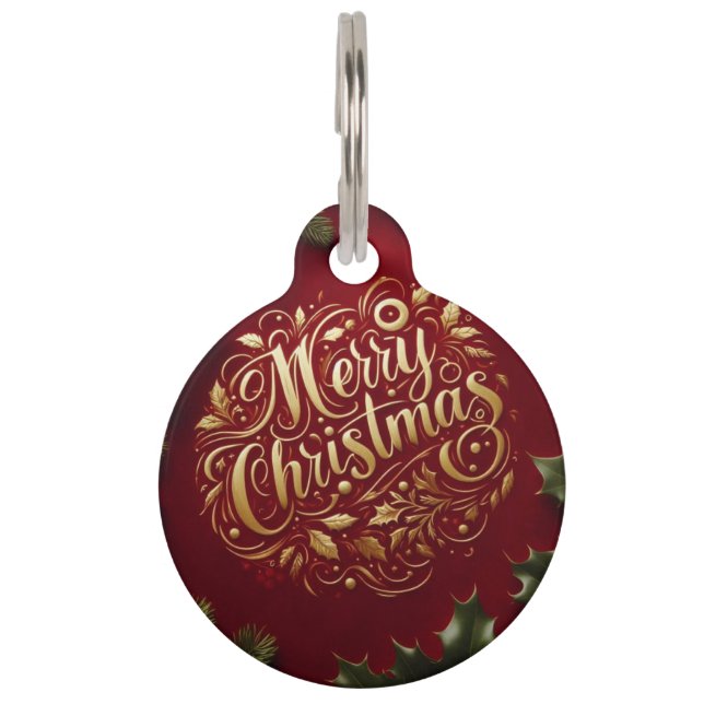 Merry Christmas greenery  Pet Tag (Front)