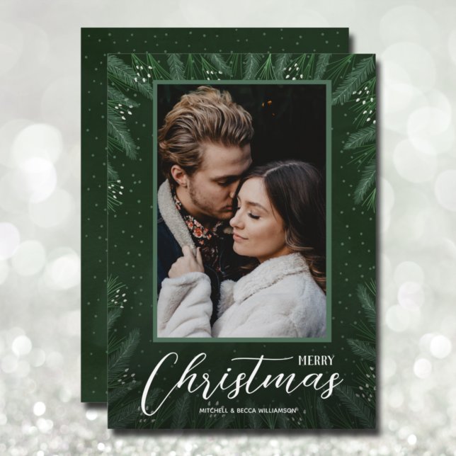 Merry Christmas Greenery Photo Holiday Card (Creator Uploaded)