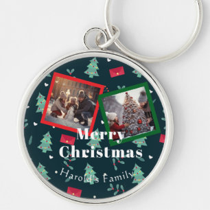 Merry Christmas Greenery Photo Keychain