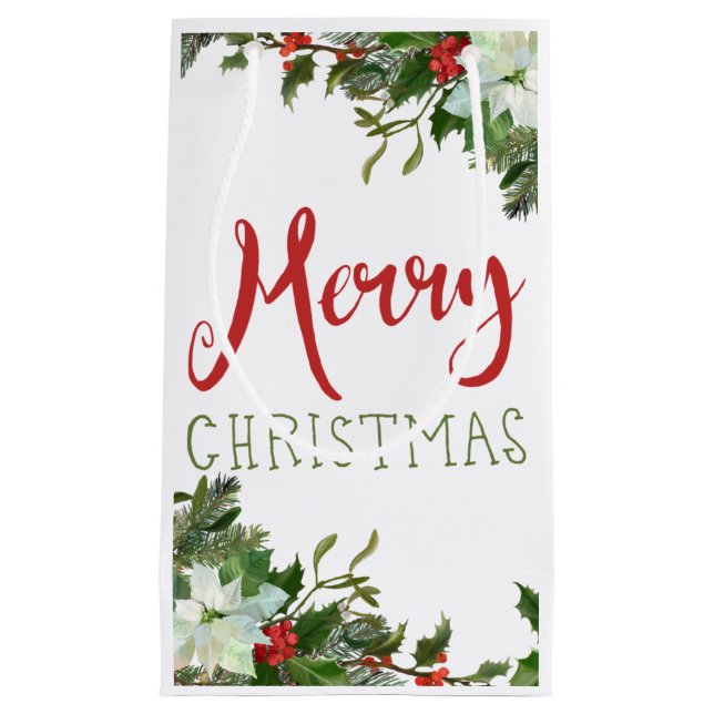 Merry Christmas greenery  Small Gift Bag (Front)