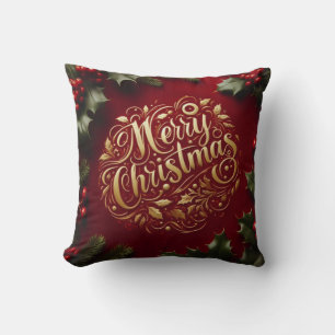 Merry Christmas greenery Throw Pillow
