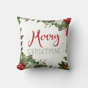 Merry Christmas greenery Throw Pillow