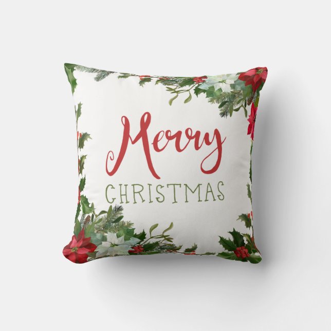 Merry Christmas greenery  Throw Pillow (Front)