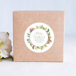 Merry Christmas Greenery Wreath Custom Classic Round Sticker<br><div class="desc">This design features a merry Christmas script typography classic sticker with green and red,  holly perfect for gift tags,  with greenery foliage,  and red holly berries</div>
