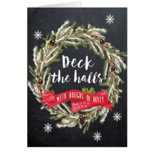 Merry Christmas greeting card Deck the Halls holly