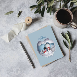 Merry Christmas Greeting Card Fun Snowman Snowball
