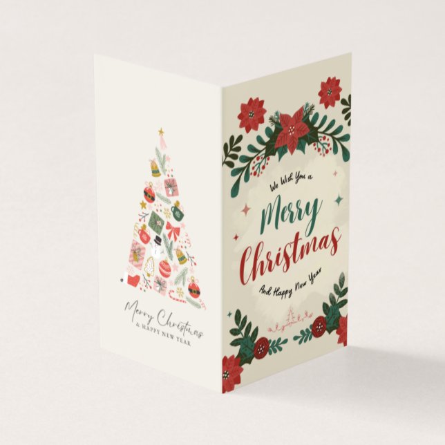 Merry Christmas Greeting Card Off-White Design (Outside)
