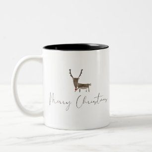 Merry Christmas Greeting Card Reindeer Decoration. Two-Tone Coffee Mug