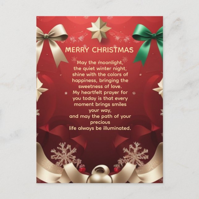 Merry Christmas Greeting Card with Festive Ribbons (Front)