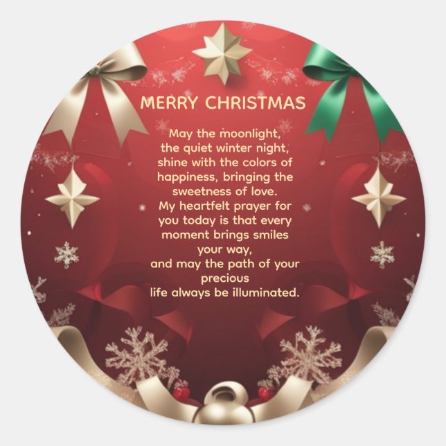 Merry Christmas Greeting Card with Festive Ribbons Classic Round Sticker (Front)