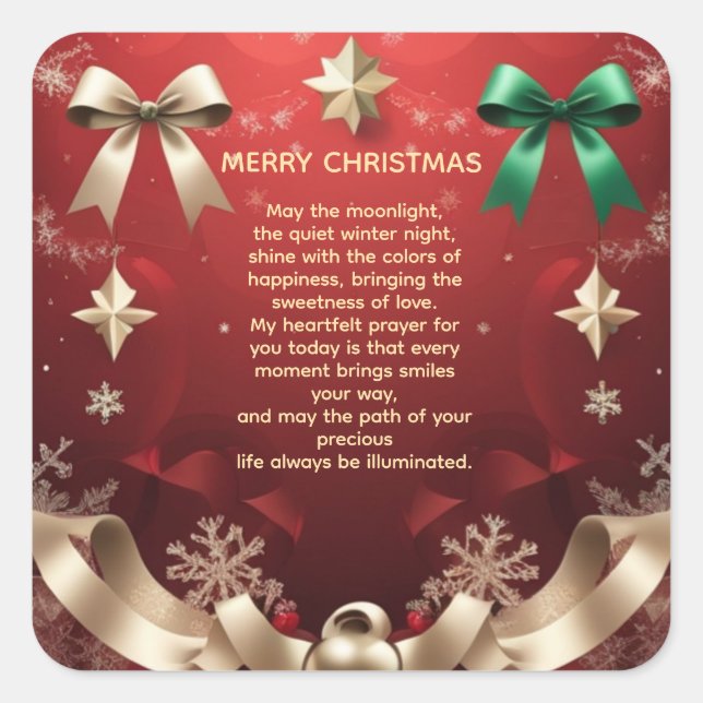 Merry Christmas Greeting Card with Festive Ribbons Square Sticker (Front)