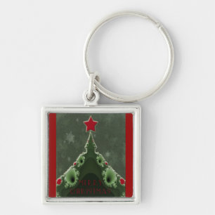 Merry Christmas Greeting - Fractal Tree and Star Keychain