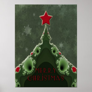 Merry Christmas Greeting - Fractal Tree and Star Poster
