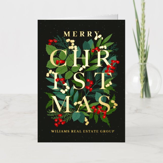 Merry Christmas Greeting Gold Foil Holiday Card (Front)