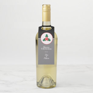 Merry Christmas Greeting, Holly Sprig & Berries Bottle Tag
