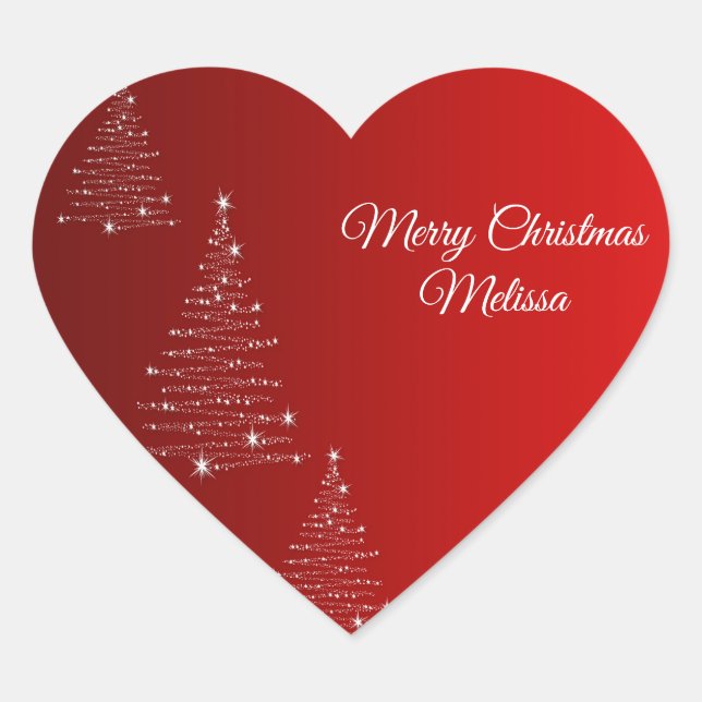 Merry Christmas. Greeting.Name. Heart Sticker (Front)