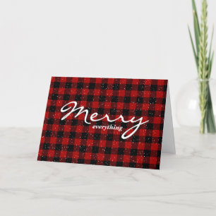Merry Christmas Greeting On Plaid and Snowflakes Holiday Card
