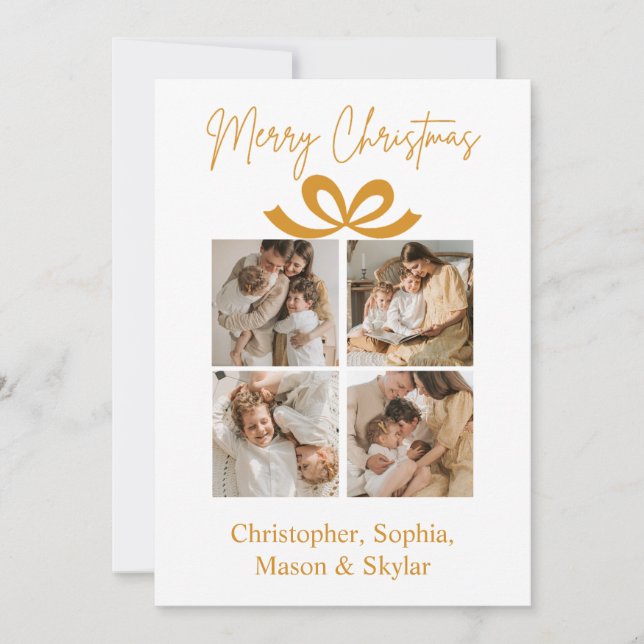 Merry Christmas Greeting Photo Collage Gold  Holiday Card (Front)