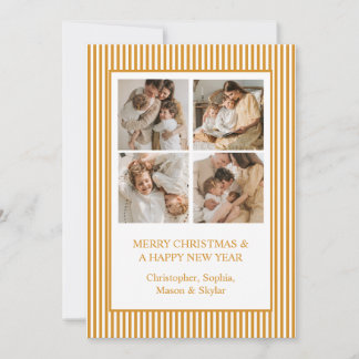 Merry Christmas Greeting Photo Collage Gold  Holiday Card