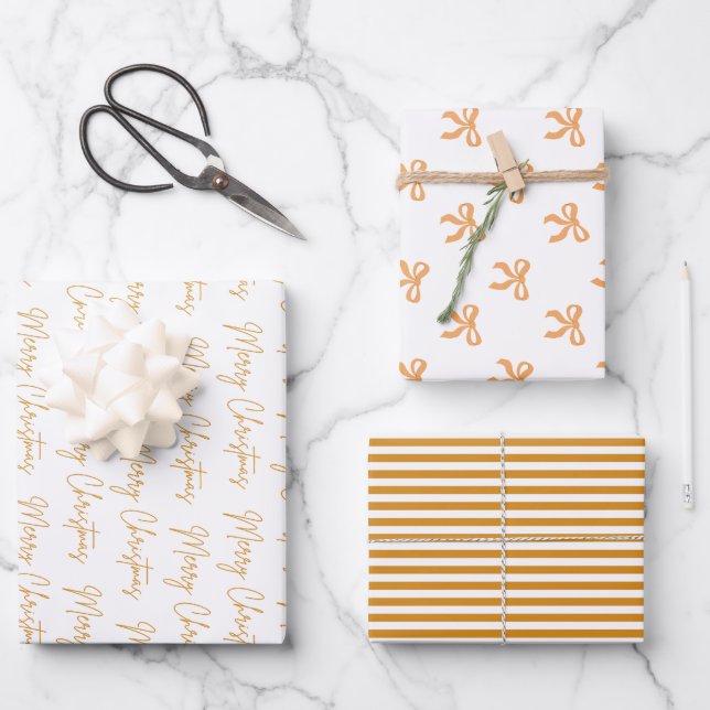 Merry Christmas Greeting Photo Collage Gold  Wrapping Paper Sheet (Front)