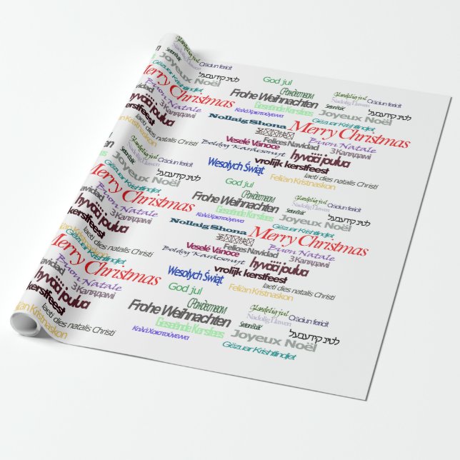 Merry Christmas Greeting Quote Foreign Languages Wrapping Paper (Unrolled)