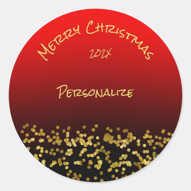 Merry Christmas Greeting Red Gold Glitter Holiday  Classic Round Sticker (Front)