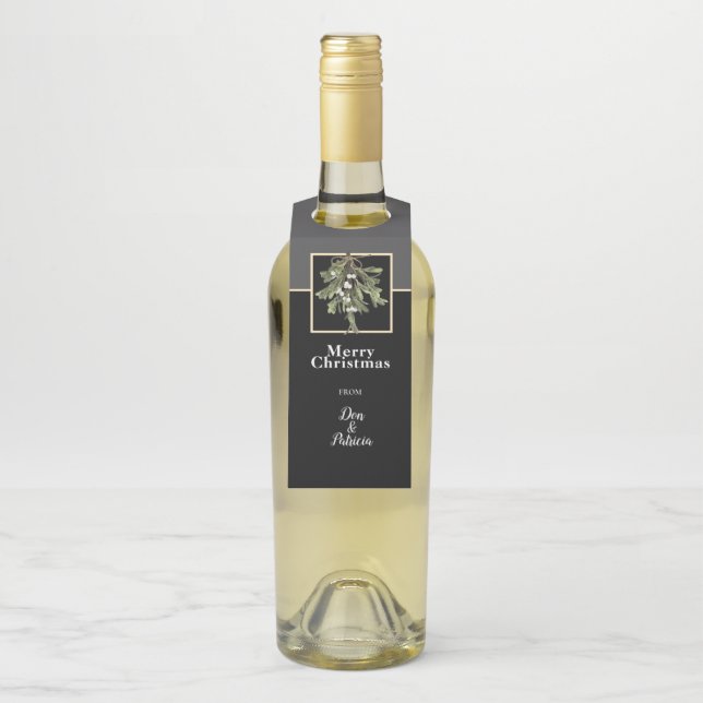Merry Christmas Greeting with Mistletoe Bottle Tag (On Bottle)