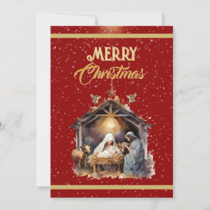Merry Christmas Greetings: Gold, Red & Silver  Hol Holiday Card