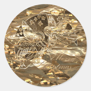 Merry Christmas Greetings Golden Angels Elegant Classic Round Sticker