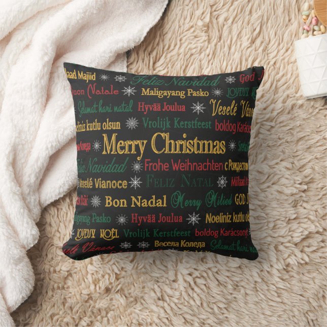 Merry Christmas Greetings in Different Language |  Throw Pillow (Blanket)