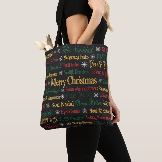 Merry Christmas Greetings in Different Language |  Tote Bag (Close Up)