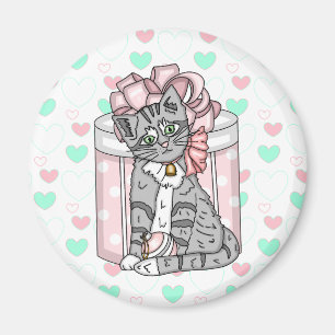 Merry Christmas Grey Kitten Pink Bow  Magnet