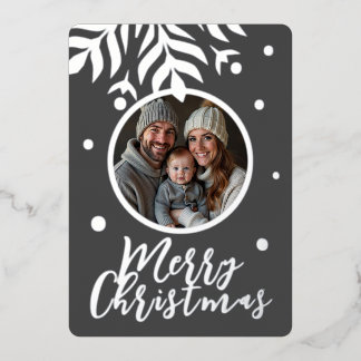 merry Christmas grey photo Foil Holiday Card