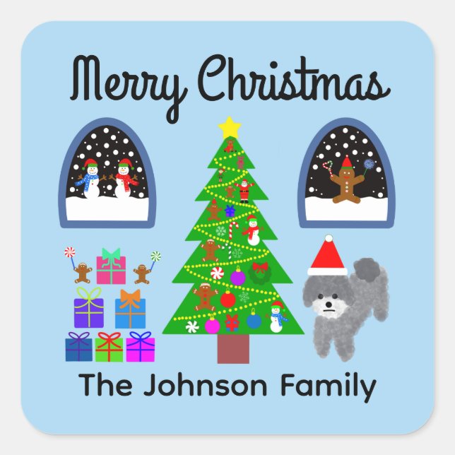 Merry Christmas Grey Poodle Christmas #4 Stickers (Front)