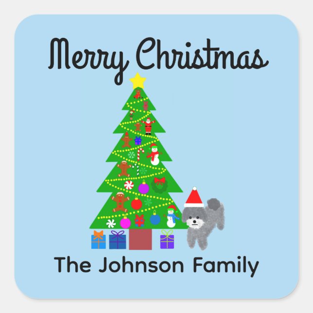 Merry Christmas Grey Poodle Christmas #5 Stickers (Front)