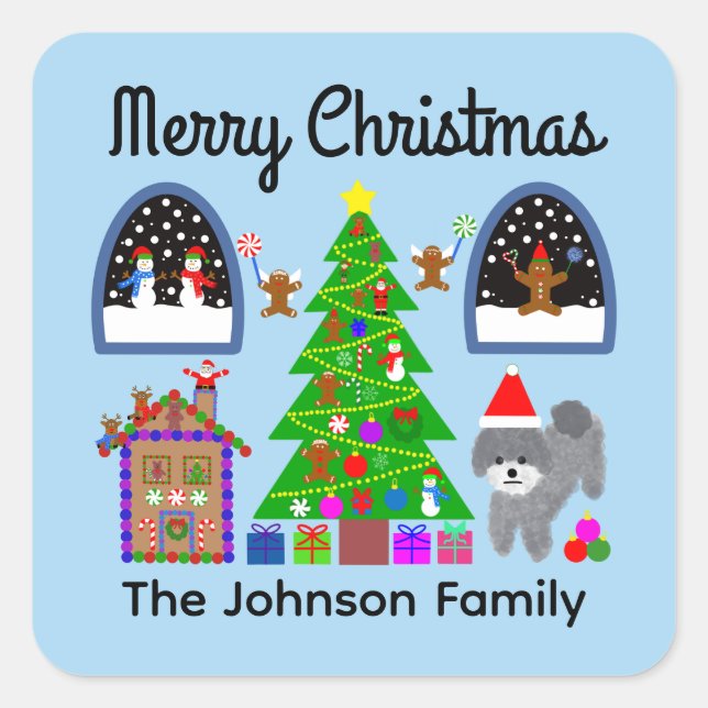 Merry Christmas Grey Poodle Christmas #6 Stickers (Front)