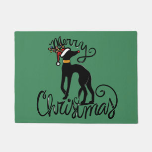 Merry Christmas Greyhound Reindeer Doormat