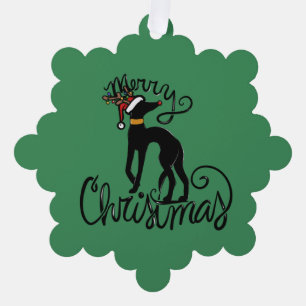 Merry Christmas Greyhound Reindeer  Ornament Card