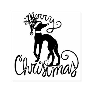 Merry Christmas Greyhound Reindeer Rubber Stamp