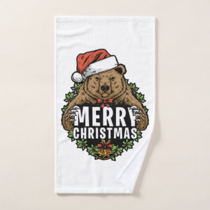 Merry Christmas Grizzly Bear Bath Towel Set