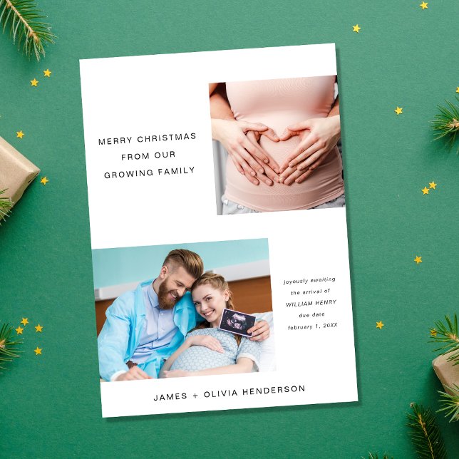 Merry Christmas Growing Expecting Family Photo Holiday Card (A beautiful & unique way to introduce family and friends to your growing family this holiday season)