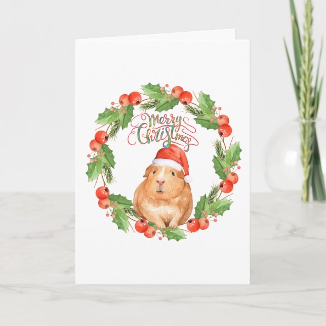 Merry Christmas Guinea Pig Greeting Card (Front)